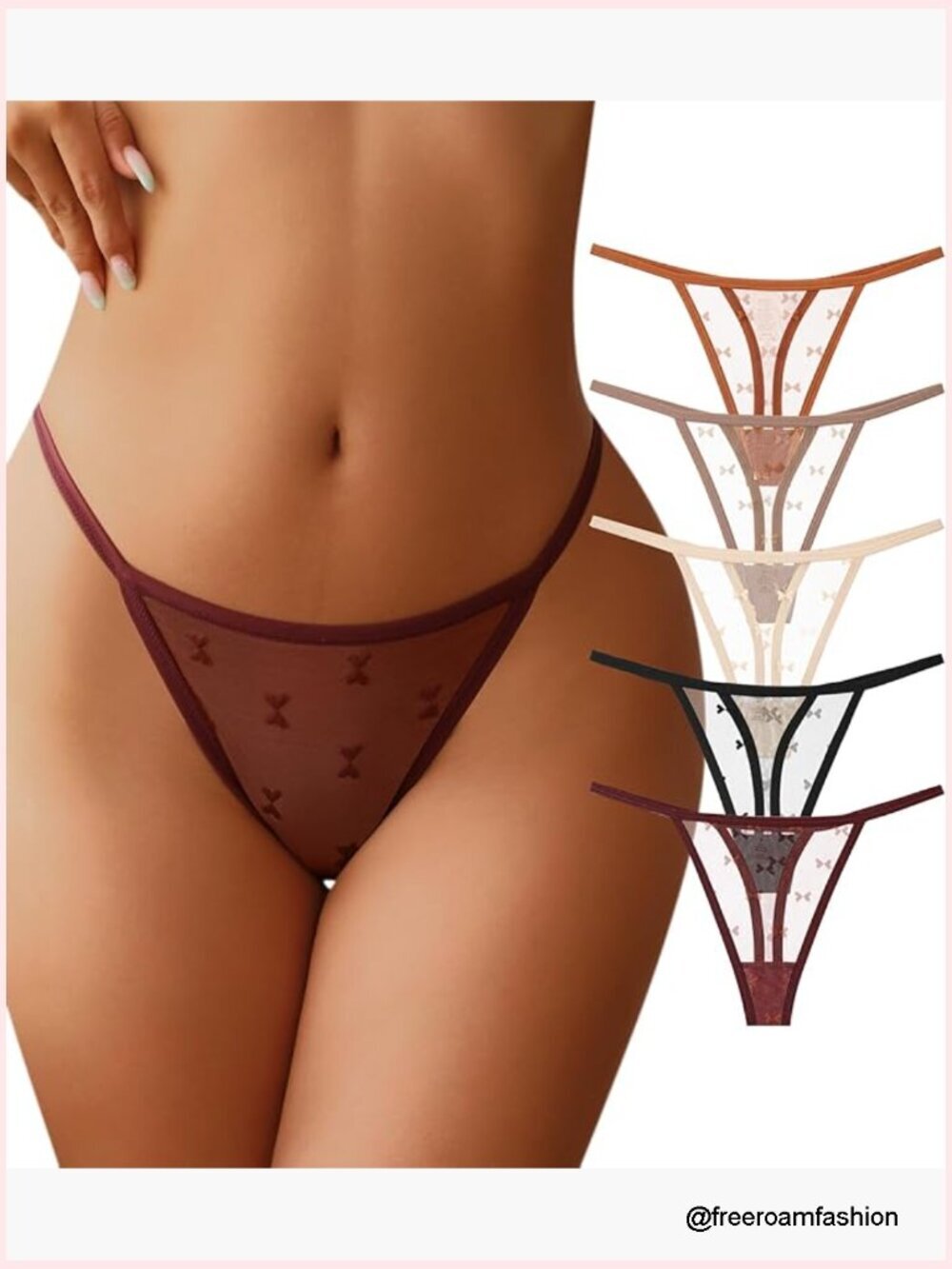 Medium Seamless Lace G-String Thongs Low Waist T-Back Panties 5-Pack
